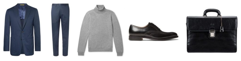 Tenue professionnelle avec un cartable en cuir