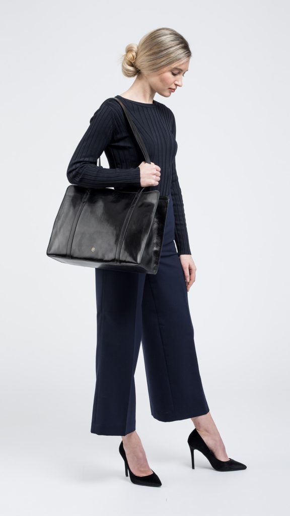 Sac cabas noir en cuir italien