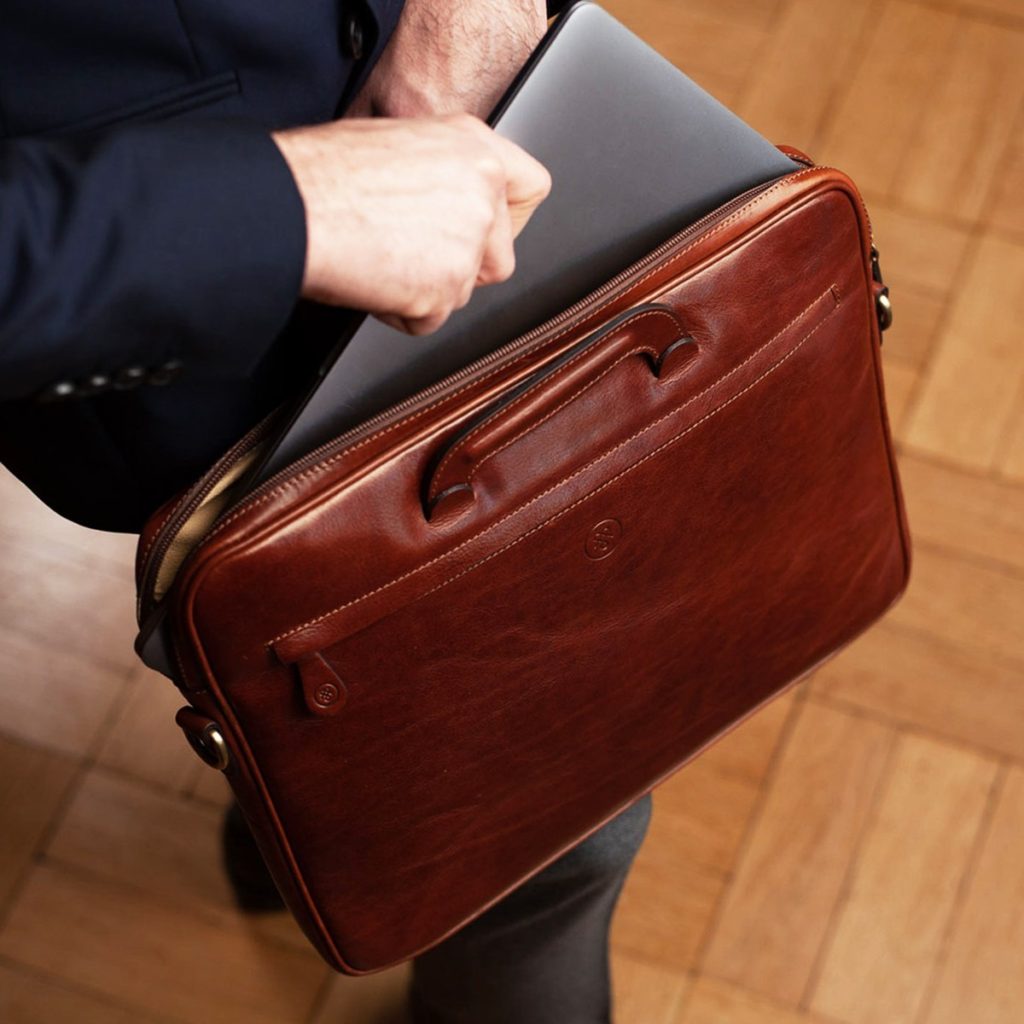 Sacpche porte-ordinateur en cuir italien marron clair