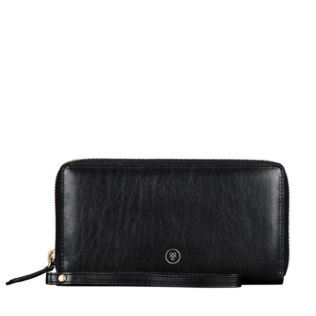 Grand portefeuille avec dragonne en cuir noir Meleto