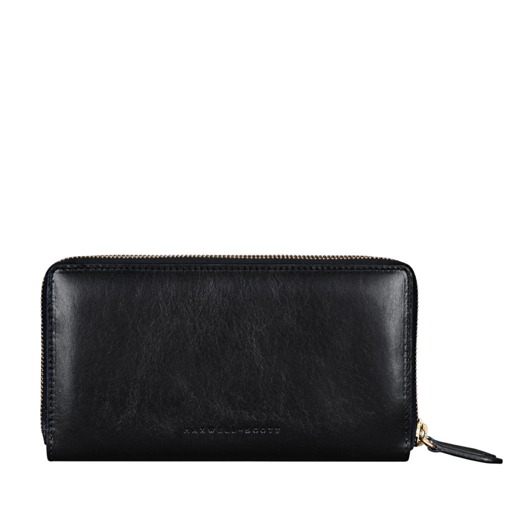 Portefeuille large clutch en cuir noir Meleto