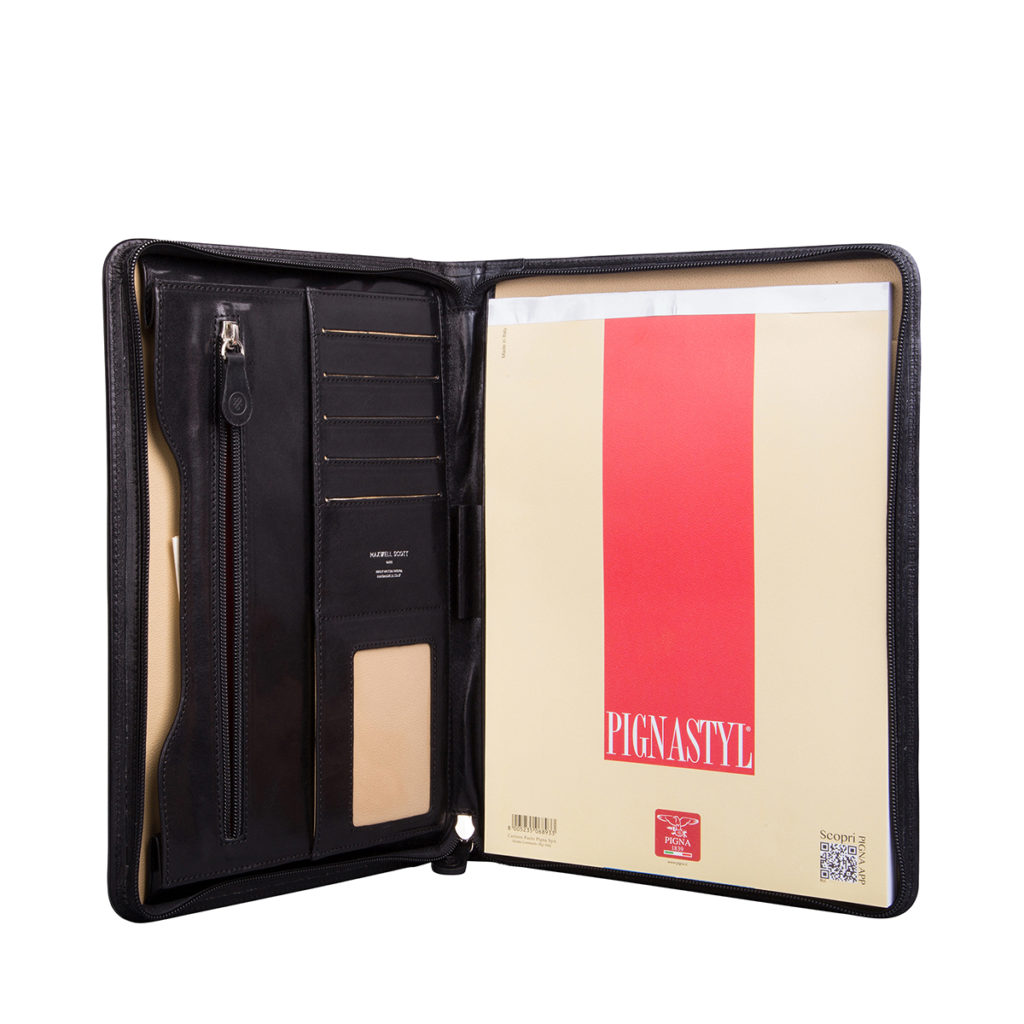 Conférencier zippé à la couverture en cuir italien