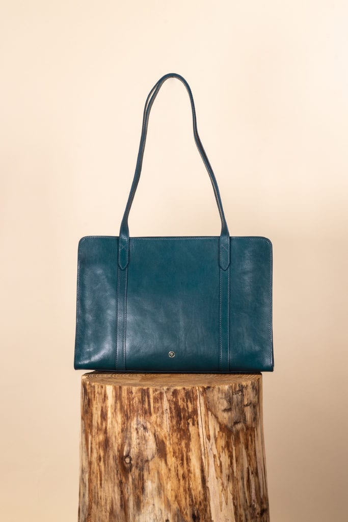 Cabas en cuir bleu canard Rivara de Maxwell Scott