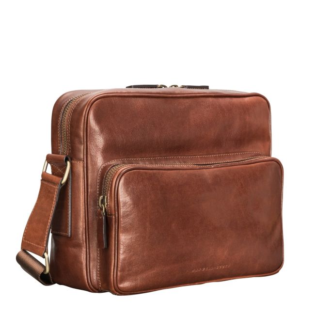 Sac Bandoulière Homme Toile Et Cuir Marron – Taille M (9x10 Pouces) – Neuf