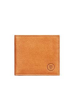 Portefeuille de luxe pour homme en cuir camel, confectionné à partir de peaux italiennes souples.