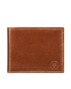 Portefeuille homme de luxe en cuir marron clair, fait main, à trois volets, avec compartiment pour carte d'identité amovible.
