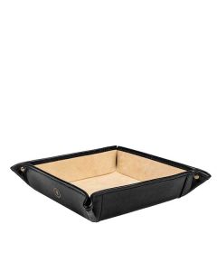Plateau de bureau de luxe en cuir noir avec doublure en daim. Fabriqué à la main en Italie à partir des plus beaux cuirs pleine fleur.