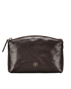 Trousse à maquillage en cuir italien marron chocolat pour sac à main