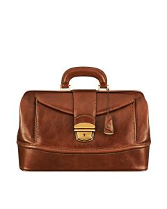 Sac médical de petite taille en cuir beige de qualité supérieure, avec cadenas et poche avant.