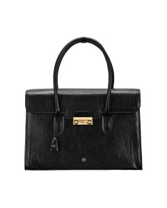 Sacoche bandoulière de luxe pour ordinateur portable en cuir italien noir pour femme, avec serrure à clé minimaliste.