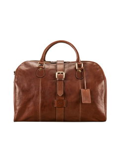 Sac de voyage cabine en cuir marron châtaigne de qualité supérieure, fabriqué à la main en Italie pour hommes