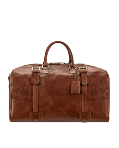 Sac de voyage pour homme en cuir pleine fleur italien haut de gamme. Doté d'une double sangle et d'une bandoulière doublée en daim luxueux.