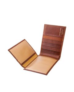Portefeuille homme en cuir de qualité supérieure, trois volets, couleur fauve italien.