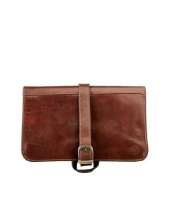 Trousse de toilette de luxe en cuir avec boucle de suspension, confectionnée à partir de cuirs italiens de première qualité.
