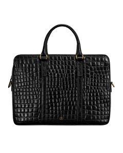 Luxury Ladies Leather Laptop Briefcase in black crocodile print