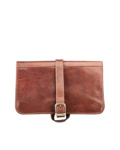 buckle fastened leather wash bag