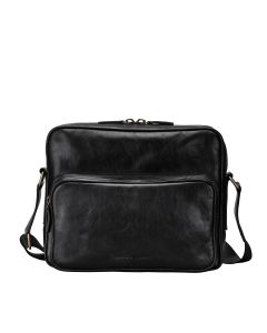 luxury men's black leather messenger bag